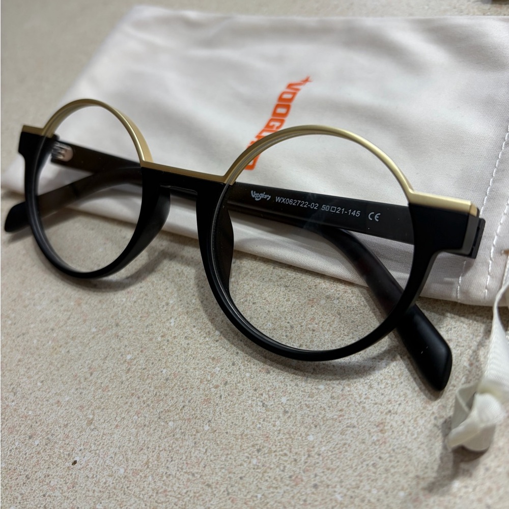 Vooglam Latina - Retro Round Black & Gold Glasses Blue Light Glasses for Women - Picture 3 of 3
